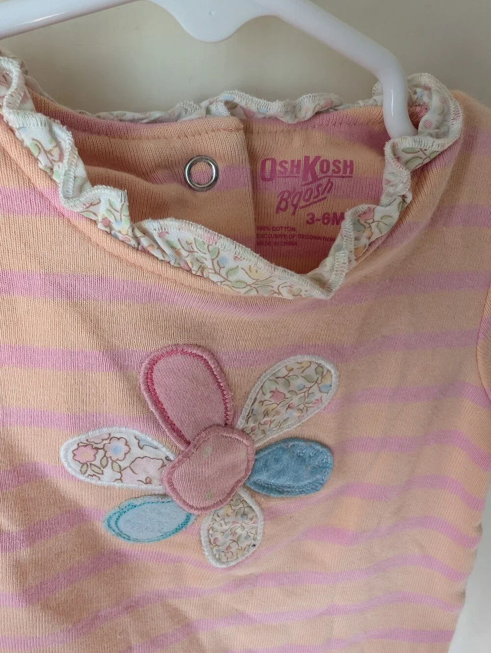 Girls' Pink & Peach Stripe Vintage Style- Flower Tee 3-6months with Patchwork